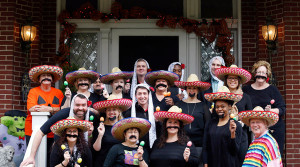 James Ramsey, lower right, the University of Louisville president, and his wife, Jane, upper left, hosted a Halloween party in Louisville, Ky. The University of Louisville has apologized after the photo showing Ramsey among university staff members dressed in stereotypical Mexican costumes was posted online. Scott Utterback/The Courier-Journal, via Associated Press